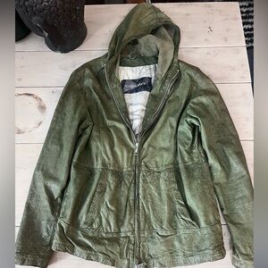 Giorgio Brato Olive Hooded Distressed Leather Jacket Large